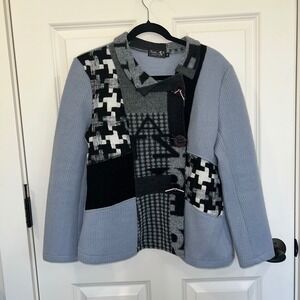 Tivoli of Ireland Artsy Wool Blend Patchwork Button Down Cardigan Sweater Medium